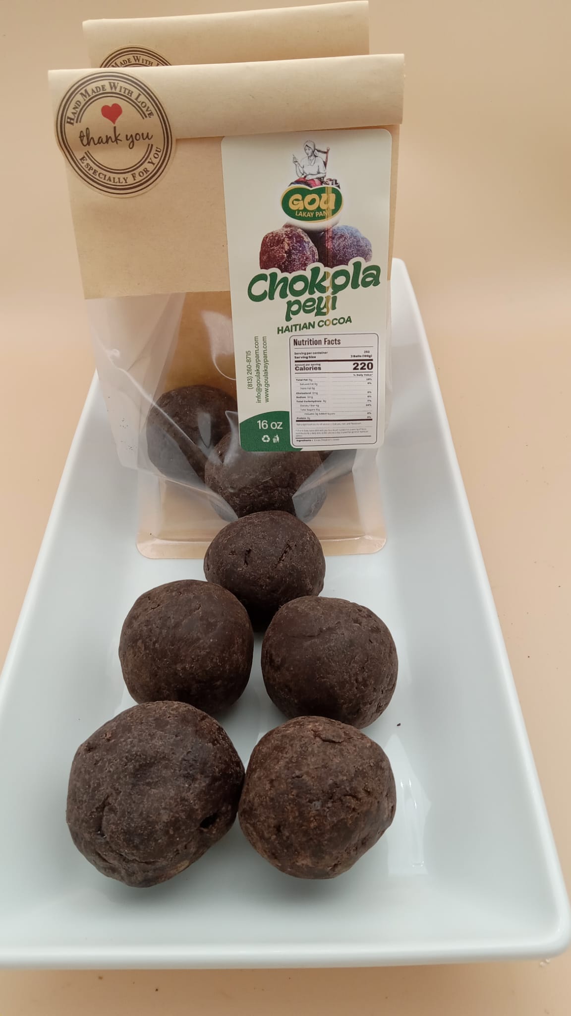 Chokpla Peli Haitian Cocoa balls in a bowl