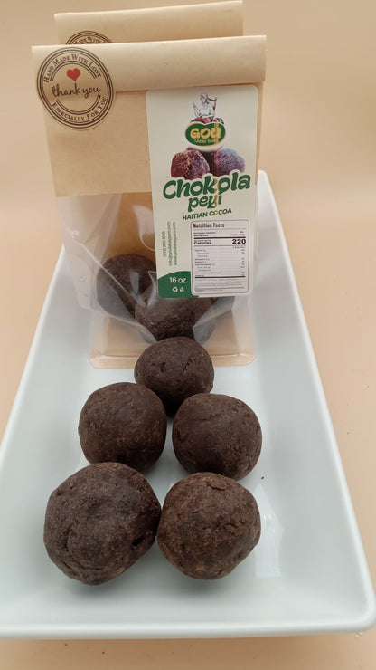 Chokpla Peli Haitian Cocoa balls in a bowl