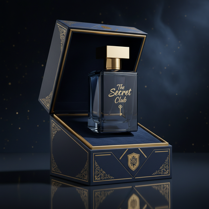 The Secret Club Eau de Parfum sitting on its box