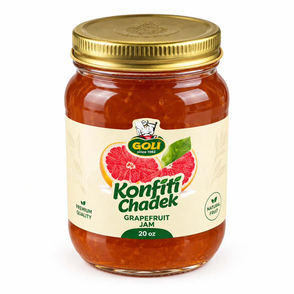 Konfiti Chadek jar, angled view, Haitian grapefruit jam