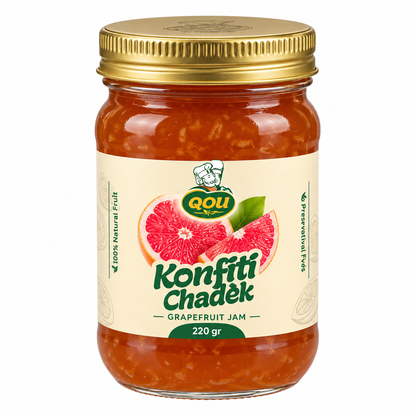 Konfiti Chadek jar, front view, Haitian grapefruit jam